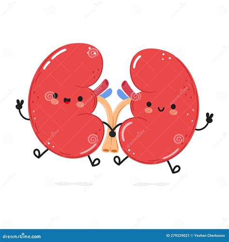 Cute Funny Kidneys Organ Jumping Character Vector Hand Drawn Cartoon