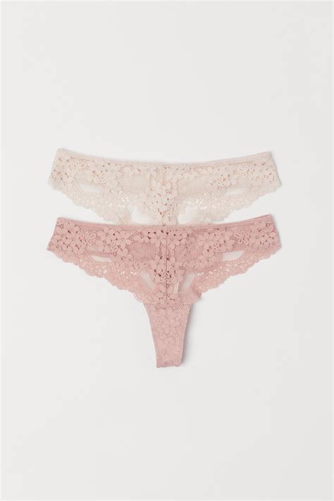 2 Pack Lace Thong Briefs Powder Pink Light Pink Ladies Handm Us