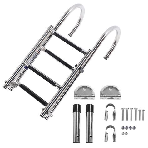 4 Steps Folding Boat Ladder 316 Stainless Steel Prevent Slip Easy