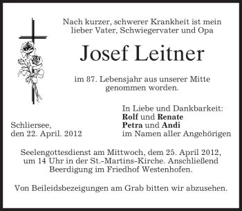 Traueranzeigen Von Josef Leitner Trauer Merkur De