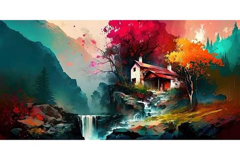 acrylic Waterfall landscape painting on canvas