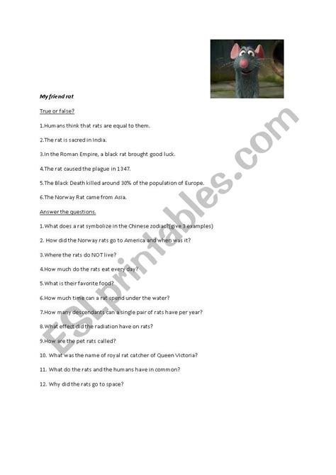 Your Friend the Rat- Pixar short film - ESL worksheet by sasukeharuka