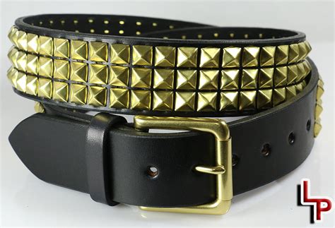 Brass Pyramid Studded Leather Belt 3 Rows Leatherpunk