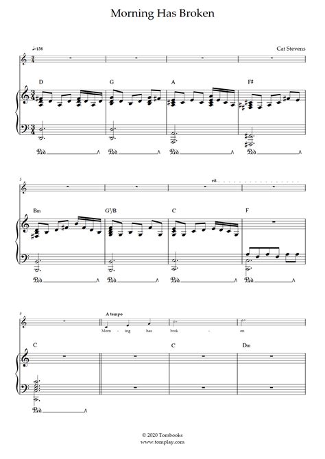 Free Sheet Music Traditional Easy Version Morning Has Broken Piano Solo