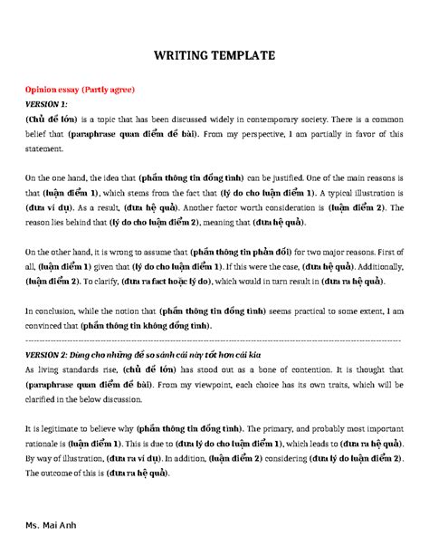 Writing Template 3243343 Writing Template Opinion Essay Partly Agree Version 1 Ch ủ đ ề