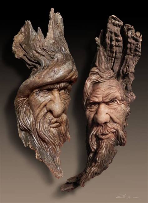 Two Sculptures Of Men S Heads With Long Hair And Beards