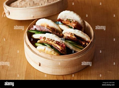 Bao Buns In Wooden Steamer Stock Photo Alamy