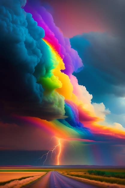 Premium AI Image | Rainbow storm clouds over a landscape Thunder and ...