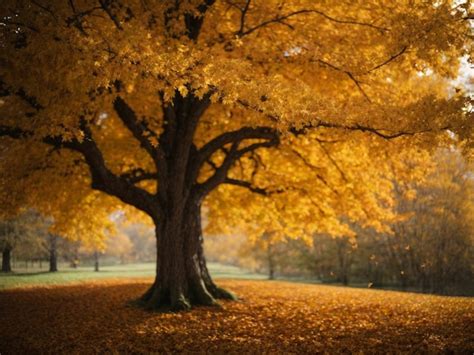 A Tree With Golden Leaves Premium AI Generated Image