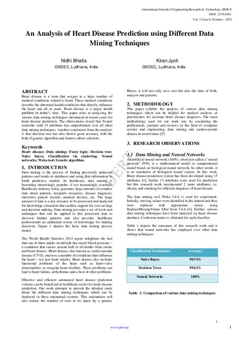 Pdf Ijert An Analysis Of Heart Disease Prediction Using Different