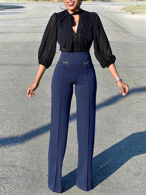 Blue High Waisted Wide Leg Palazzo Elegant Vintage Long Pant Fashion Pants High Waisted Pants