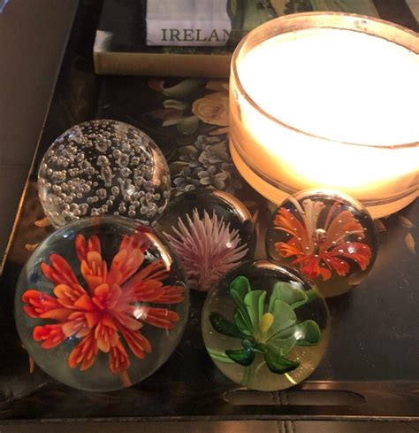 Orange And White Flower Controlled Bubble Paperweight Tookey Buxton