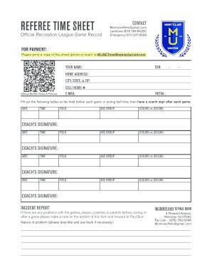 Fillable Online Referee Time Sheet Fax Email Print Pdffiller