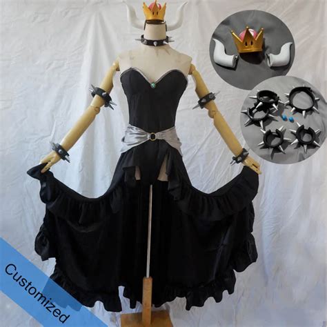 Bowsette Cosplay Costume Princess Bowsette Black Dress Customized