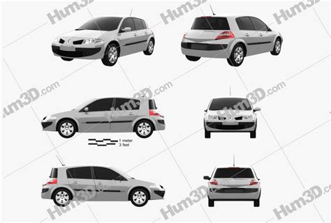 Renault Megane 5 Door Hatchback 2010 Blueprint Template 3DModels Org