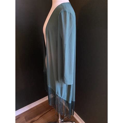 Naked Zebra Tops Naked Zebra Long Fringe Kimono Sheer Duster