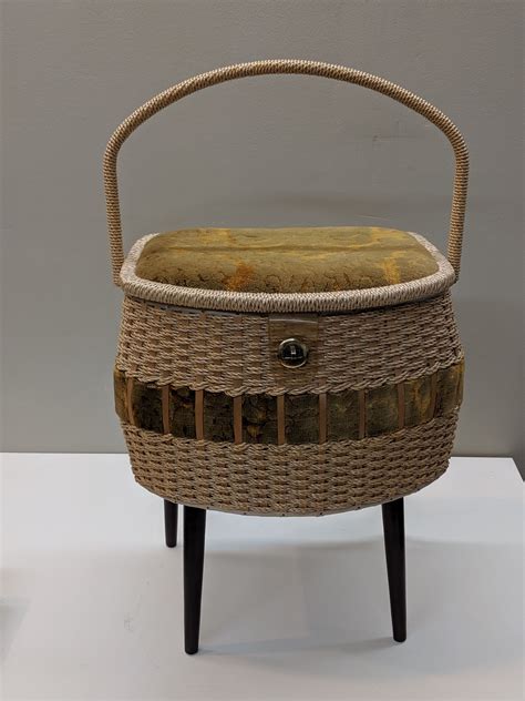 Vintage Wicker Sewing Basket With Legs