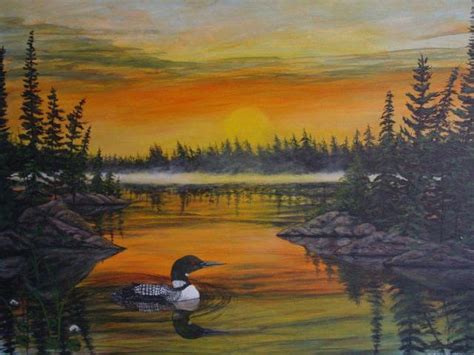 Loon In Orange Sunset Painting By Bill Whittaker