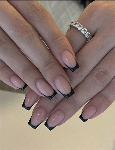 Nail Inspo French Tip Black Nails Summer Nails Short Nails In 2024