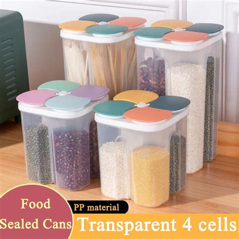 Kitchen Cereals Storage Box Plastic Grids Cereals Sealed Jar Food