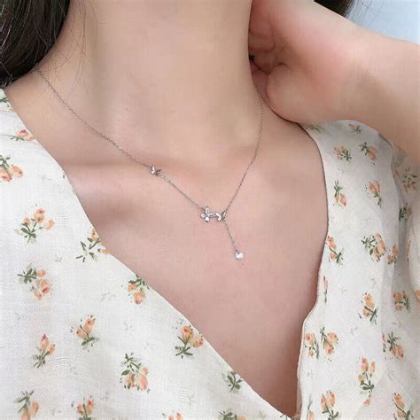 Butterfly Necklace For Women Cute Shiny Zircon Clavicle Chain Necklace