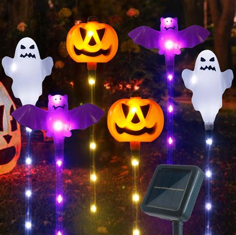 Xingpold Halloween Decorations Outdoor Solar Pumpkin Bat Ghost Garden