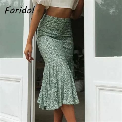 Floral Print High Waist Mermaid Skirt Boho Long Floral Skirts For Women