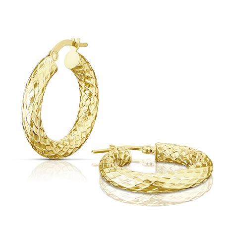 9ct Yellow Gold Diamond Cut Hoop Earrings Ernest Jones