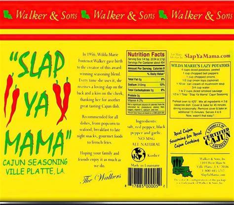 The Label For Slap Ya Mama Is Shown In Red And Green Lettering On