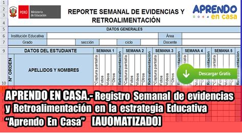 Aprendizaje En Casa Registro Semanal De Evidencia Y