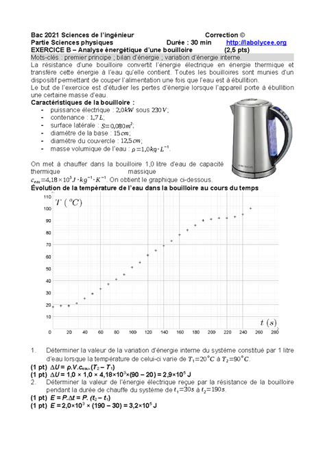 Metro Si Sujet Exo B Bouilloire Correction Bac