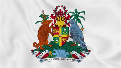 National Emblem Coat Of Arms Or Symbol Of Grenada In Waving Flag