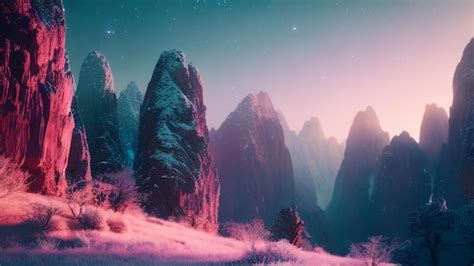 Premium Photo | A purple sky with stars and mountains in the background