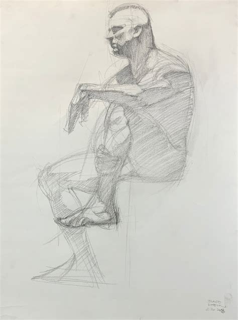 Original Pencil Drawing Male Nude Man Figure Study From Life Xavier 1