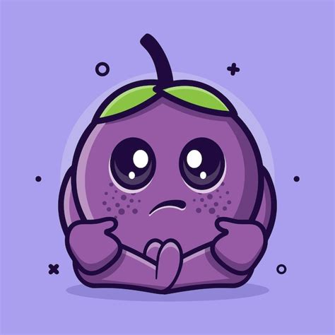 Premium Vector Kawaii Mangosteen Fruit Character Mascot With Sad