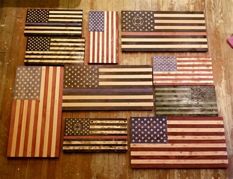 Rustic Wooden American Flag Thin Red Line With Maltese Cross Etsy