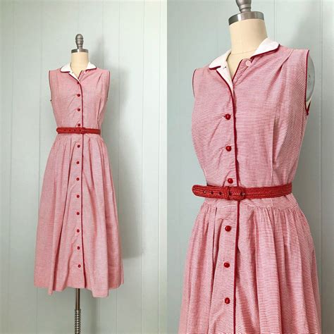 1940s Fashioned By Sorority Red And White Striped Dress 40s Etsy Dropwaist Dress Dresses