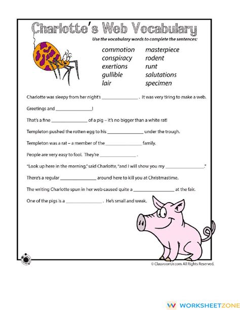 Charlotte S Web Vocabulary Worksheet Zone