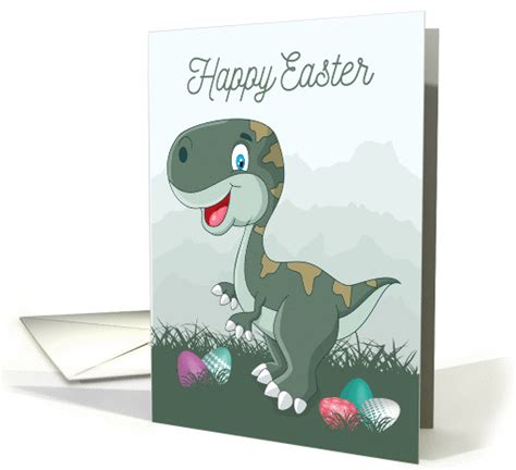 Laughing Dinosaur With Easter Eggs For Easter Card 1458994