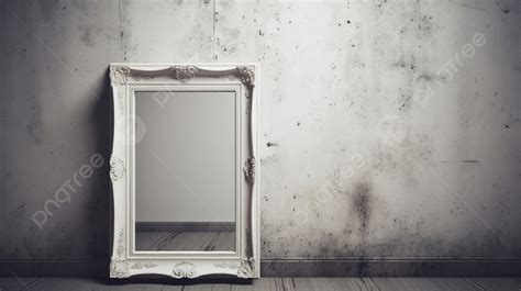 White Mirror In Front Of A Gray Wall Background Picture Frame On Wall