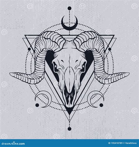 Ram Skull Outline With Decorative Elements Tattoo Sketch Or T Shirt