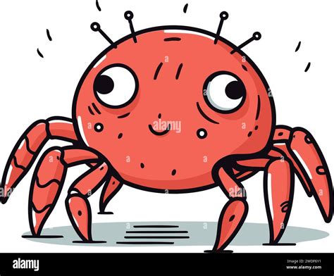 Cute Cartoon Red Crab With Big Eyes Vector Illustration Isolated On