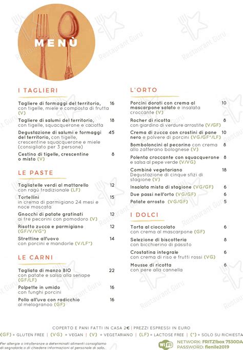 Menu da Fienile Fluò ristorante Bologna