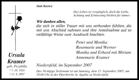 Traueranzeigen Von Ursula Kramer Trauer In Nrw De