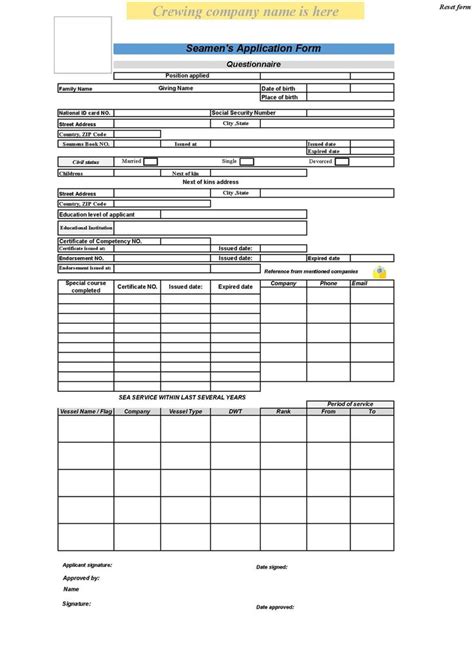 Seaman Application For Employment In Editable Pdf Format In 2022 Employment Application