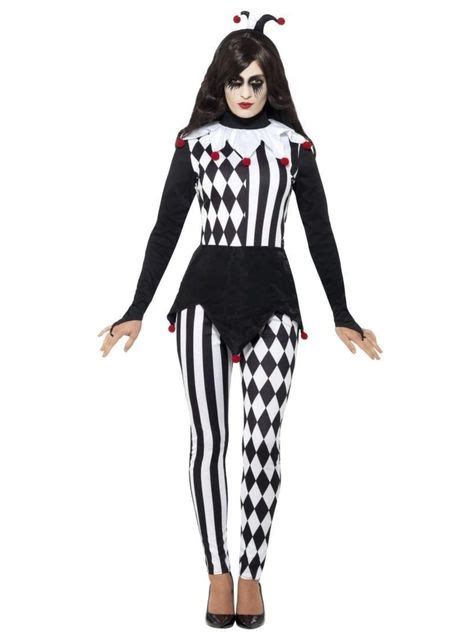 49 Black And White Cirque Sinister Jester Women Adult Halloween Costume Medium 33484586 In