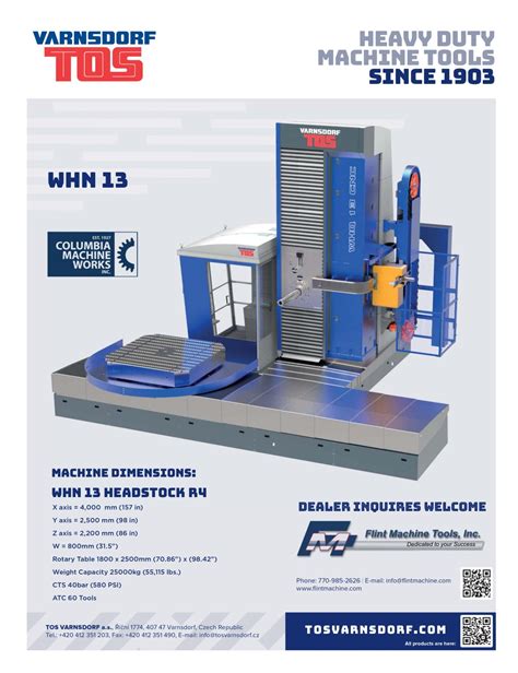 Columbia Machine Works Purchases New Tos Varnsdorf Whnq 13 Cnc Table