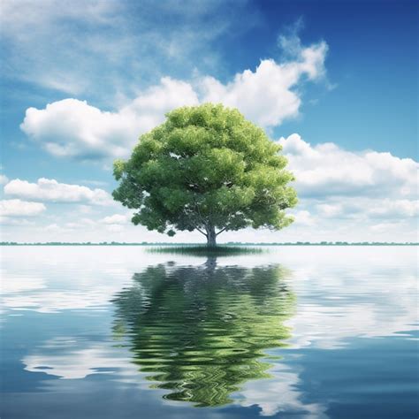 Premium Ai Image A Tree Reflected In The Water With Clouds Reflected