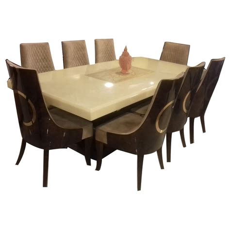 Rectangular 8 Seater Beige Marble Dining Table Chair Set At Rs 170000