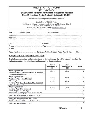 Fillable Online Registration Form Instituto De Telecomunica Es Fax